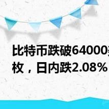 比特币跌破64000美元/枚，日内跌2.08%