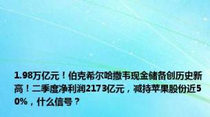 1.98万亿元！伯克希尔哈撒韦现金储备创历史新高！二季度净利润2173亿元，减持苹果股份近50%，什么信号？
