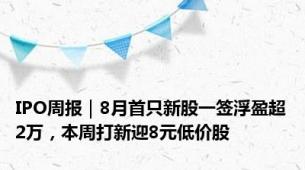 IPO周报｜8月首只新股一签浮盈超2万，本周打新迎8元低价股