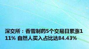 深交所：香雪制药5个交易日累涨111% 自然人买入占比达84.43%