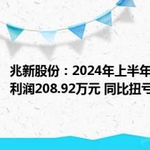 兆新股份：2024年上半年实现净利润208.92万元 同比扭亏