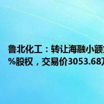 鲁北化工：转让海融小额贷款15%股权，交易价3053.68万元