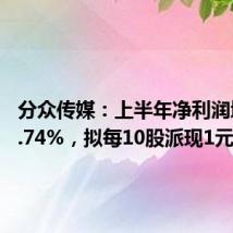 分众传媒:上半年净利润增长11.74%,拟每10股派现1元