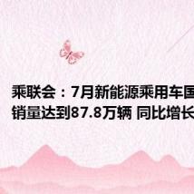 乘联会:7月新能源乘用车国内零售销量达到87.8万辆 同比增长36.9%