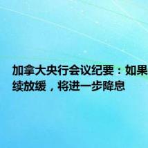 加拿大央行会议纪要：如果通胀继续放缓，将进一步降息