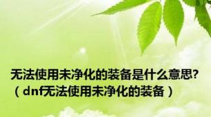无法使用未净化的装备是什么意思?（dnf无法使用未净化的装备）
