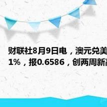 财联社8月9日电，澳元兑美元上涨1%，报0.6586，创两周新高。