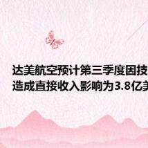 达美航空预计第三季度因技术故障造成直接收入影响为3.8亿美元