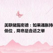 美联储施密德：如果通胀持续处于低位，降息是合适之举