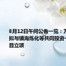 8月12日午间公告一览：万马股份拟与镇海炼化等共同投资一体化项目立项