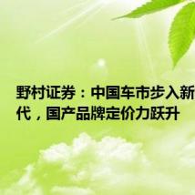 野村证券：中国车市步入新能源时代，国产品牌定价力跃升