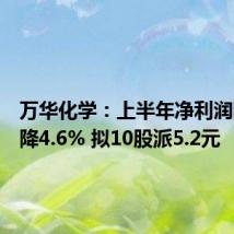 万华化学:上半年净利润同比下降4.6% 拟10股派5.2元