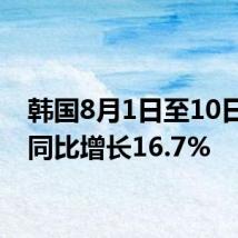 韩国8月1日至10日出口同比增长16.7%