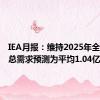 IEA月报：维持2025年全球石油总需求预测为平均1.04亿桶/天