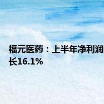 福元医药:上半年净利润同比增长16.1%