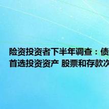 险资投资者下半年调查:债券仍是首选投资资产 股票和存款次之
