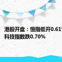港股开盘:恒指低开0.61% 恒生科技指数跌0.70%