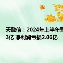 天融信:2024年上半年营收8.73亿 净利润亏损2.06亿