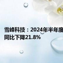 雪峰科技:2024年半年度净利润同比下降21.8%