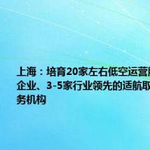 上海:培育20家左右低空运营服务领军企业、3-5家行业领先的适航取证技术服务机构