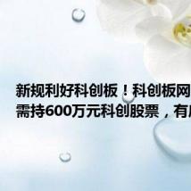 新规利好科创板!科创板网下打新需持600万元科创股票,有底仓