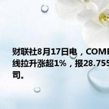 财联社8月17日电，COMEX期银短线拉升涨超1%，报28.755美元/盎司。
