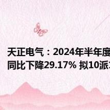 天正电气:2024年半年度净利润同比下降29.17% 拟10派1元