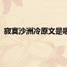寂寞沙洲冷原文是哪篇