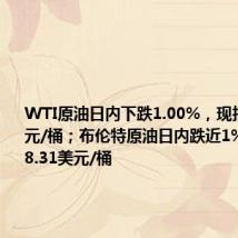 WTI原油日内下跌1.00%,现报74.65美元/桶;布伦特原油日内跌近1%,现报78.31美元/桶