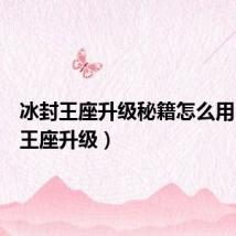 冰封王座升级秘籍怎么用（冰封王座升级）