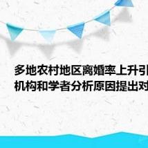 多地农村地区离婚率上升引关注,机构和学者分析原因提出对策