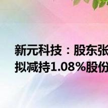 新元科技:股东张玉生拟减持1.08%股份