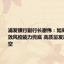 浦发银行副行长谢伟:如果缺少有效风控能力兜底 高质量发展就会悬空
