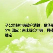 子公司拟申请破产清算,易华录股价跌超5% 回应:尚未提交申请,具体影响尚不确定