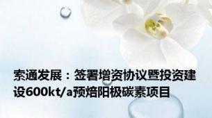 索通发展：签署增资协议暨投资建设600kt/a预焙阳极碳素项目