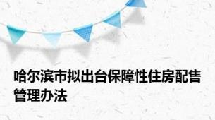 哈尔滨市拟出台保障性住房配售管理办法