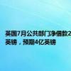 英国7月公共部门净借款21.77亿英镑，预期4亿英镑