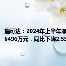 瑞可达:2024年上半年净利润为6496万元,同比下降2.55%