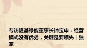专访隆基绿能董事长钟宝申：经营模式没有优劣，关键是要领先｜独家