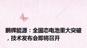 鹏辉能源：全固态电池重大突破，技术发布会即将召开