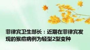 菲律宾卫生部长：近期在菲律宾发现的猴痘病例为轻型2型变种