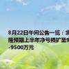 8月22日午间公告一览：北京京客隆预期上半年净亏损扩至9000万元-9500万元