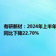有研新材:2024年上半年净利润同比下降22.70%