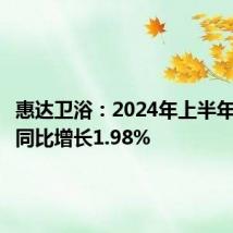 惠达卫浴:2024年上半年净利润同比增长1.98%