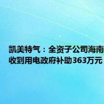 凯美特气:全资子公司海南凯美特收到用电政府补助363万元