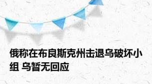 俄称在布良斯克州击退乌破坏小组 乌暂无回应