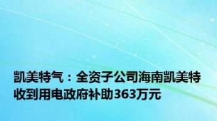 凯美特气：全资子公司海南凯美特收到用电政府补助363万元