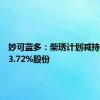 妙可蓝多：柴琇计划减持不超过3.72%股份