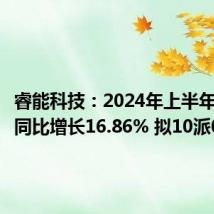 睿能科技:2024年上半年净利润同比增长16.86% 拟10派0.3元