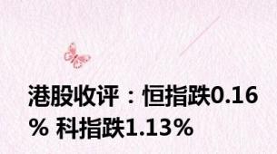 港股收评：恒指跌0.16% 科指跌1.13%